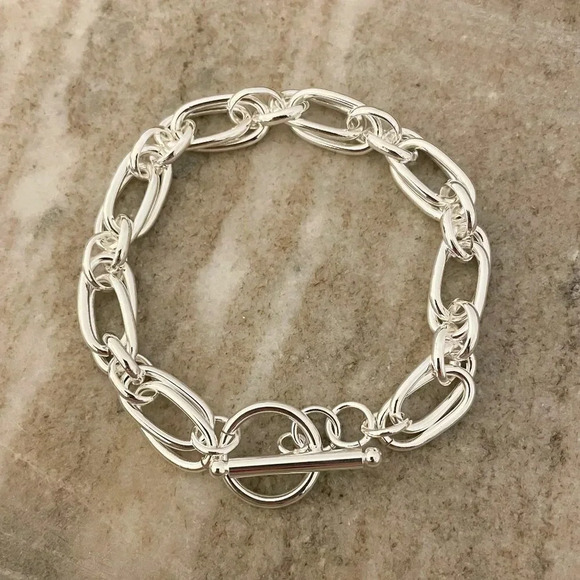 925 Sterling Silver Chunky Chain Link Bracelet Silver Large Link Bracelet - Picture 2 of 5